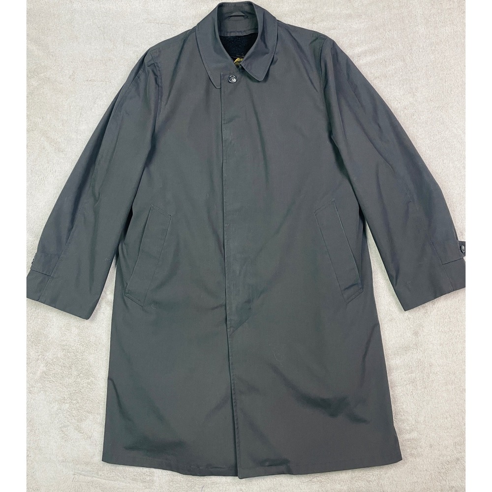 Alligator Trench Coat Mens 38R Black Excellent Removable Lining Plaid Lined